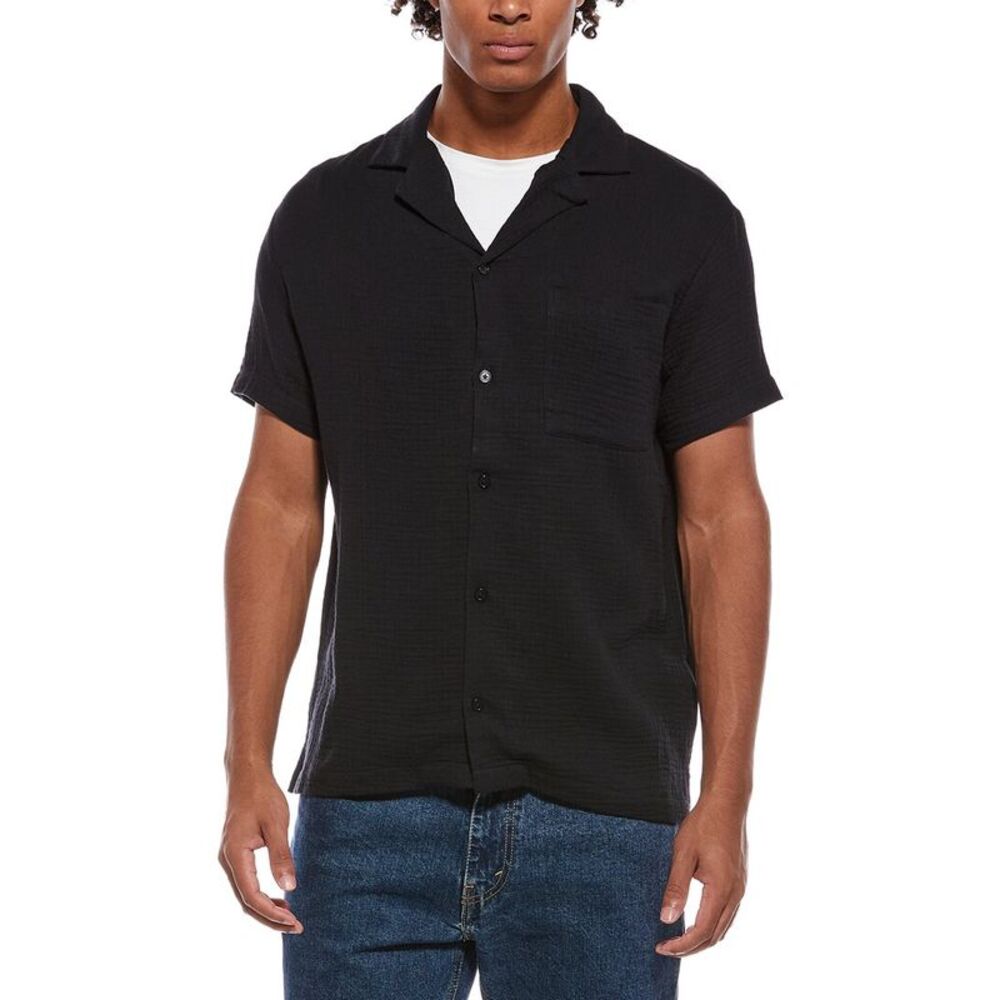 Joe's Jeans Mens  Gauze Camp Collar Shirt, Black